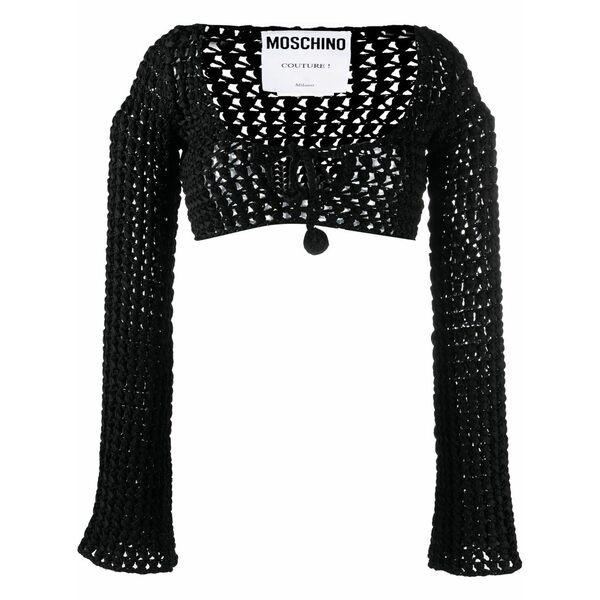 モスキーノ レディース ニット\u0026セーター アウター Open-knit cropped top Black