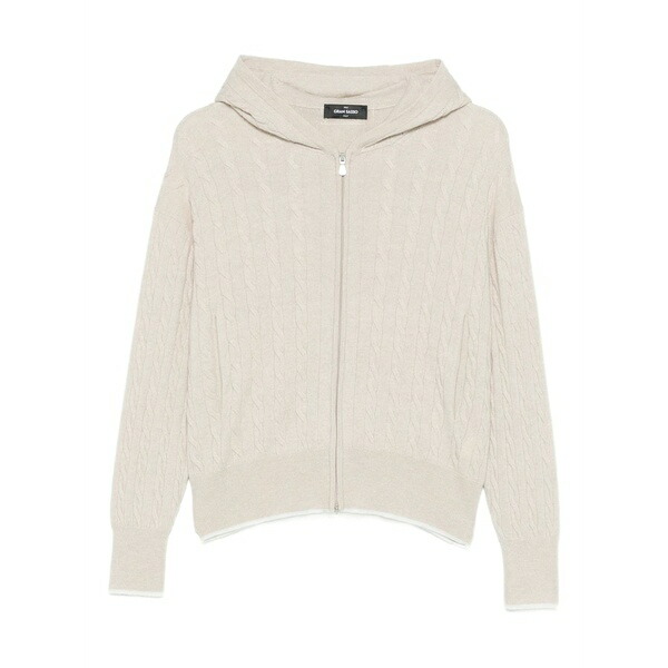 グランサッソ レディース ジレー アウター Cable-knit zip-fastening hoodie Neutrals