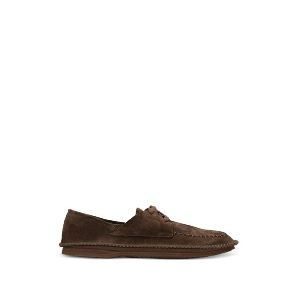 プレミアータ メンズ スリッポン・ローファー シューズ Lace-up stitched loafers Brown|asty