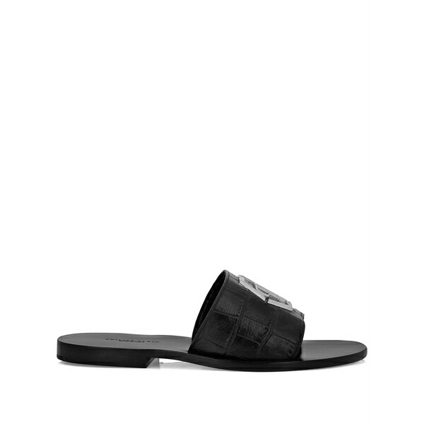 フィリップ飾り気のない メンズ サンダル シューズ Logo-plaque leather sandals Black