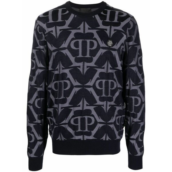 フィリップ飾り気のない メンズ パーカー・スウェットシャツ アウター Chrome patterned-intarsia sweatshirt Blue