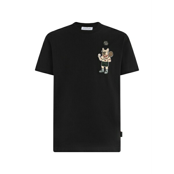 フィリップ飾り気の無い メンズ プルオーバー トップス Patch round neck t-shirt Black