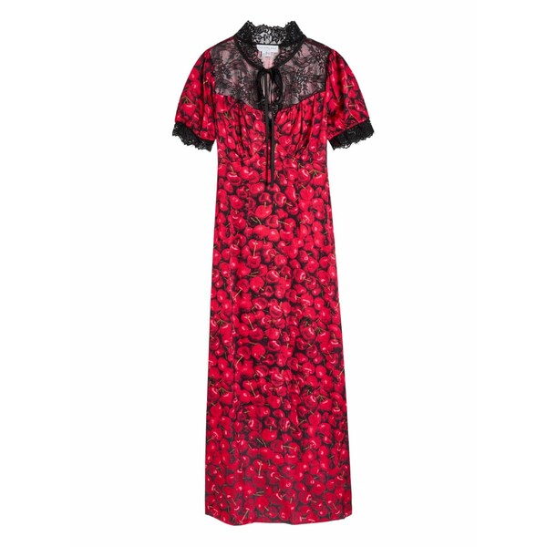 ネバーフリードレスド レディース ワンピース トップス Lyla lace cherry print midi dress Red｜asty