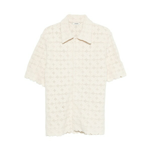 沙子ロ メンズ プルオーバー トップス Scalloped-crochet shirt Neutrals