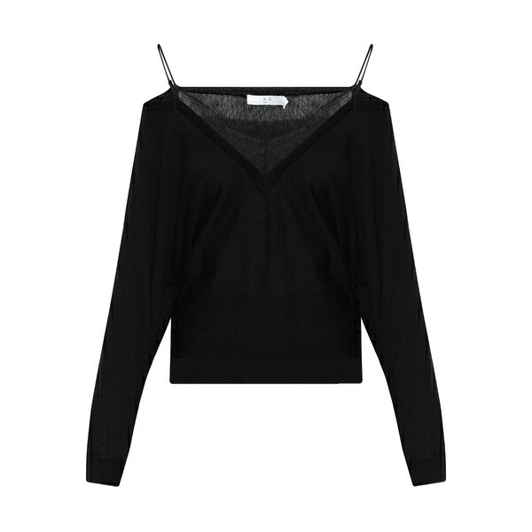 イロ レディース 編み物\u0026ティーシャツ アウター Lace v-neck sweater Black