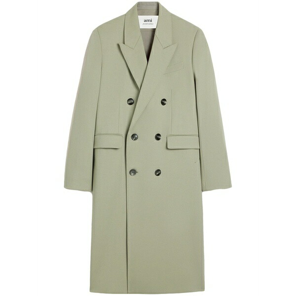 アミ メンズ コート アウター Double-breasted virgin wool blazer Green｜asty