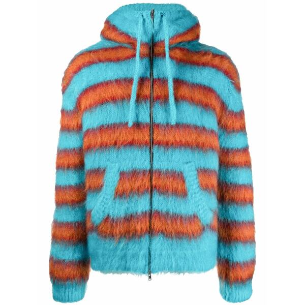 マルニ メンズ パーカー・スウェットシャツ アウター Striped knitted hoodie Blue