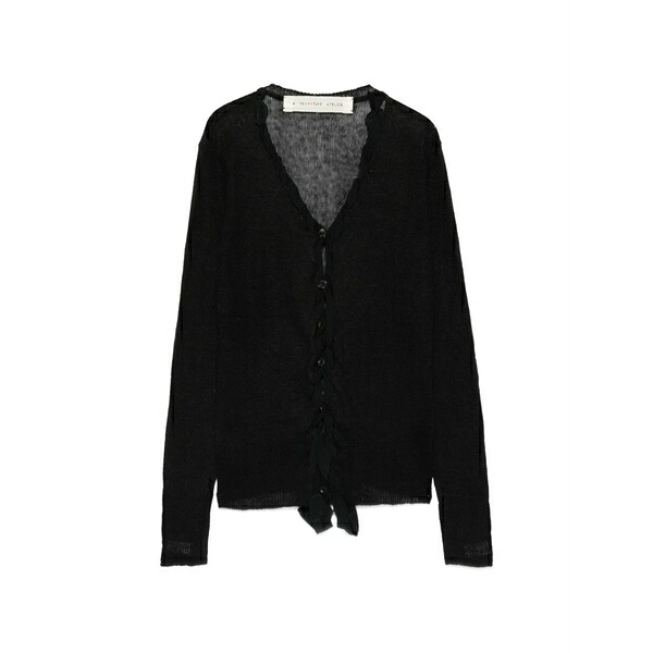 ア テンタティブ 制作室 レディース ジレー アウター Ruffle-trimmed sheer-knit cardigan Black