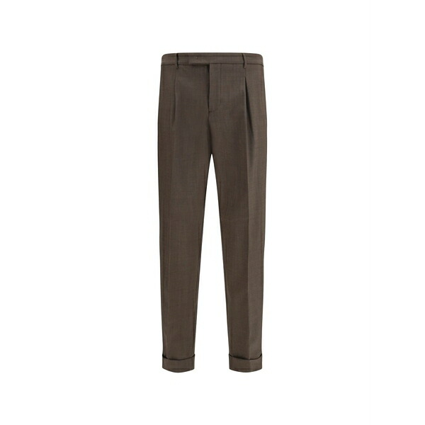 クルーナ メンズ 心地好いズボン下 ボトムス Pleated tapered trousers Brown