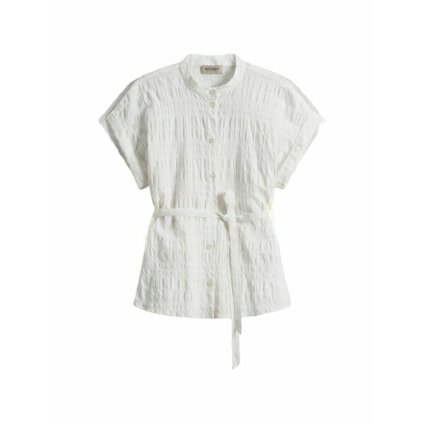 羊毛 分限者 レディース プルオーバー トップス Belted short-sleeve blouse White