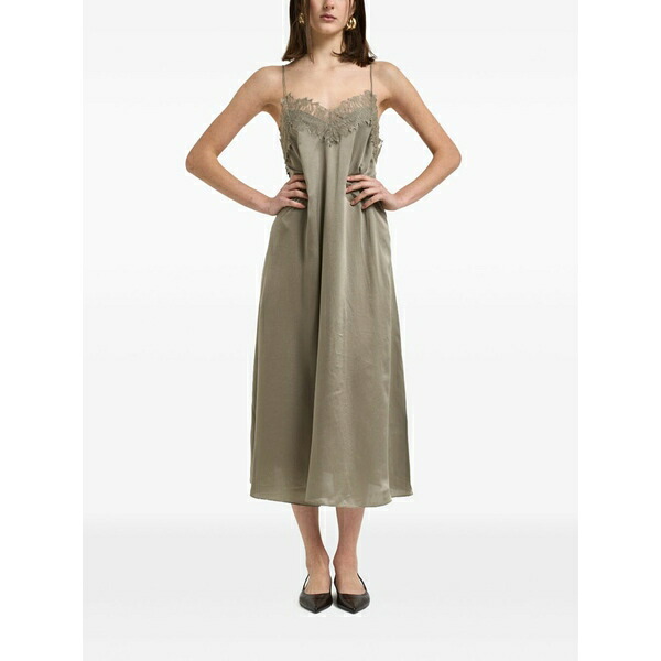 イロ レディース 衣装 トップス Lace-trim satin MIDI dress Green
