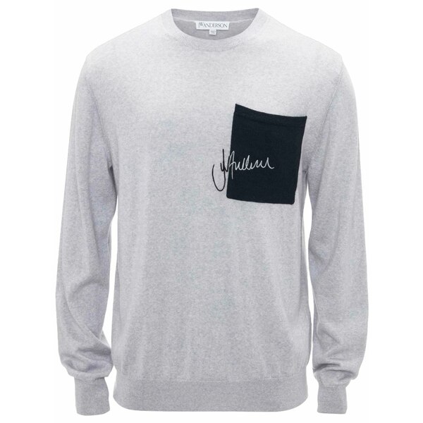 J.W.アンダーソン メンズ ニット&セーター アウター Signature pocket crew-neck jumper Grey|asty