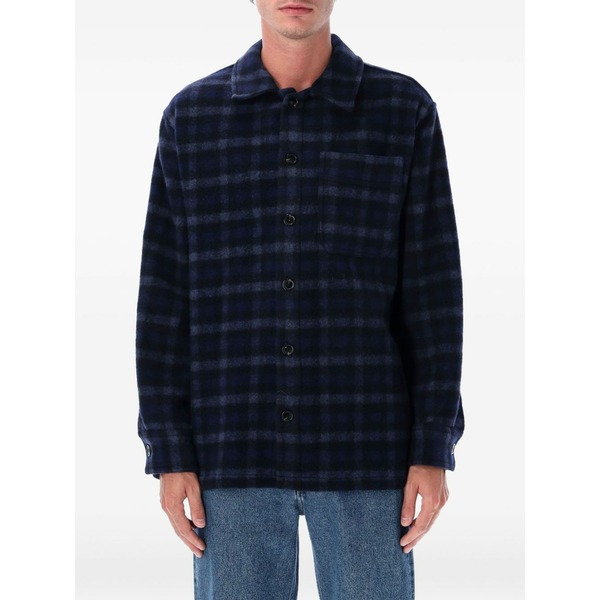 アーペーセー メンズ シャツ トップス Checked wool shirt Blue|asty