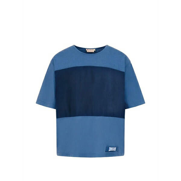 マルニ メンズ プルオーバー トップス Colour-blocked logo t-shirt Blue