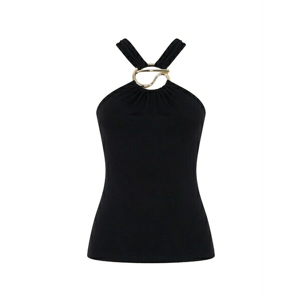 コペルニ レディース シャツ トップス Halterneck metal-logo cotton blouse Black｜asty