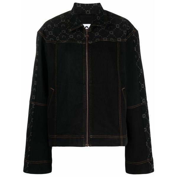 米国海兵隊員 独居室 レディース 上衣＆上衣 アウター Crescent moon-print zip-up denim jacket Black