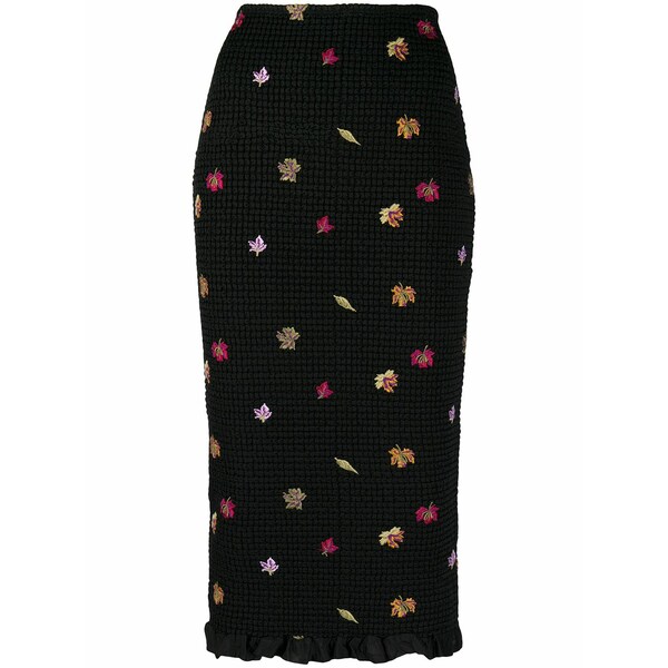 象牙色 レディース スコート ボトムス Embroidered-leaves mid-length skirt Black