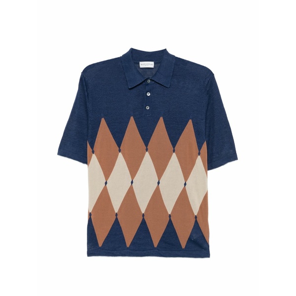 バランタイン メンズ スポーツシャツ トップス Argyle-pattern polo shirt Blue
