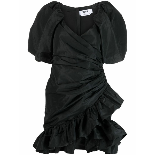 エムエスジイエム レディース 衣装 トップス Puff-sleeved wrap dress Black