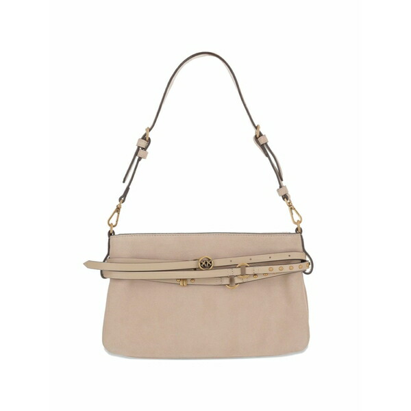 ピンコ レディース ショルダーバッグ バッグ Medium suede metal-logo shoulder bag Neutrals|asty