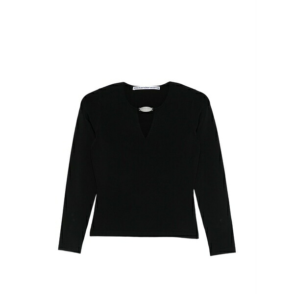 アレキサンダーワン レディース 編み物\u0026ティーシャツ アウター Logo-plaque v-neck sweater Black