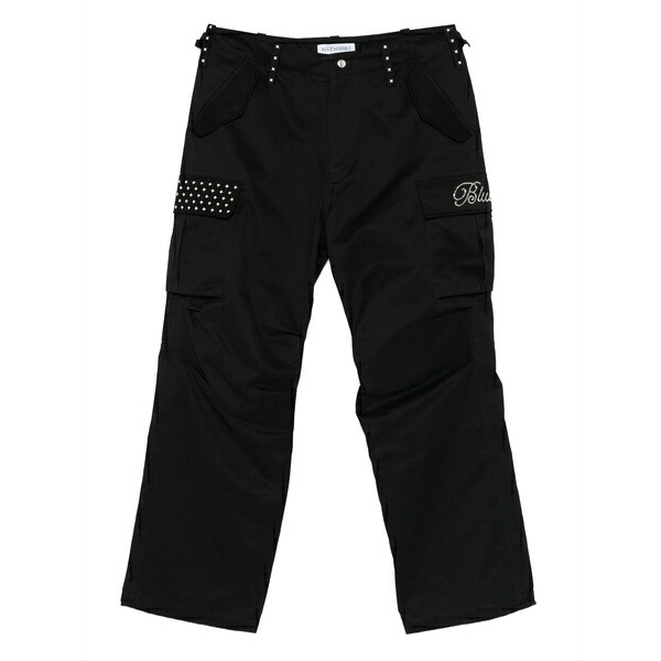 青みビー玉 メンズ 心地好いズボン下 ボトムス Embroidered cargo trousers Black