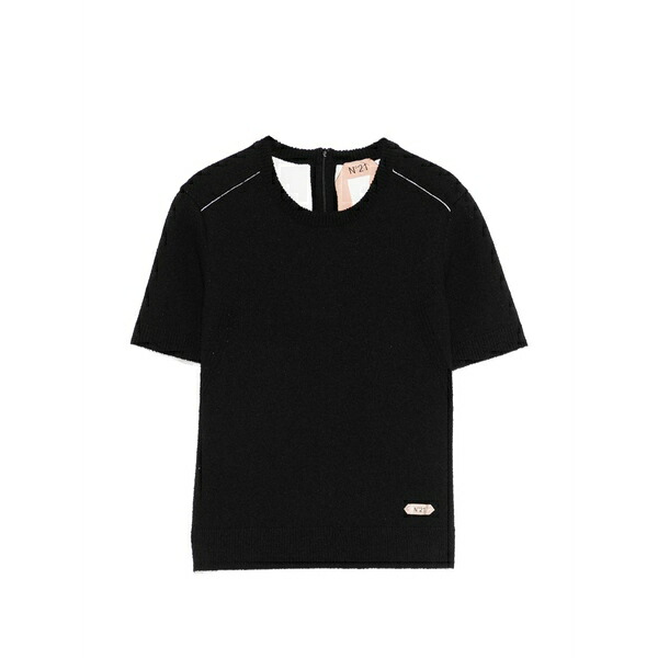 ヌメロ ヴェントゥーノ レディース 編み物\u0026スウェーター アウター Round-neck short-sleeve sweater Black