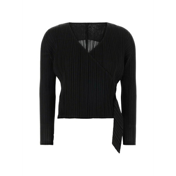 筋目 プリーズ イッセイ ミヤケ レディース ジレー アウター Facade pleated v-neck cardigan Black