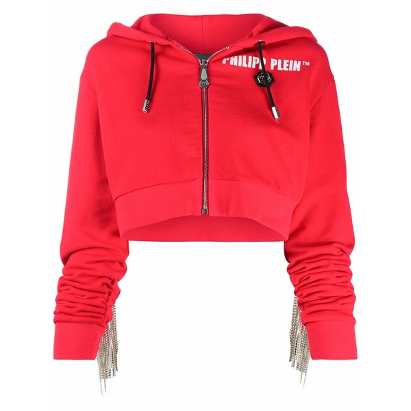 フィリップ飾り気の無い レディース 編み物\u0026スウェーター アウター Crystal-fringe hoodie Red