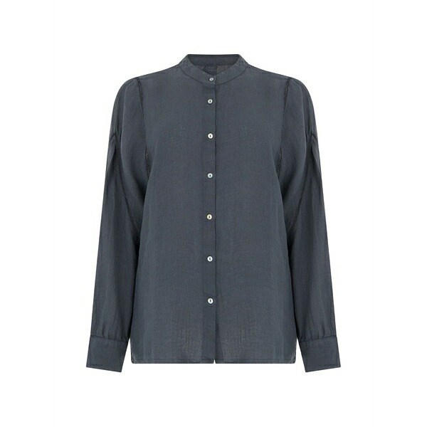 １２０％リノ レディース プルオーバー トップス Collarless long-sleeve shirt Grey