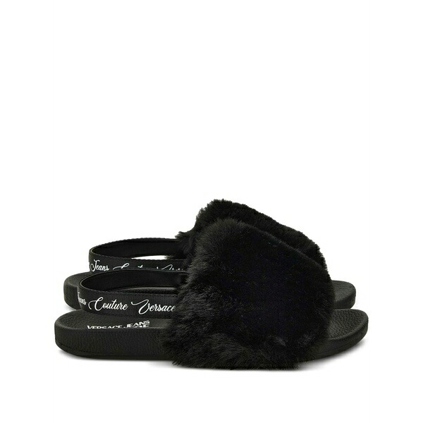 ベルサーチ レディース サンダル シューズ Fur-trimmed slingback slides Black｜asty
