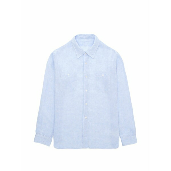 フォルテラ メンズ プルオーバー トップス Work patch-pockets linen shirt Blue メンズファッション-カジュアルシャツ-トップス