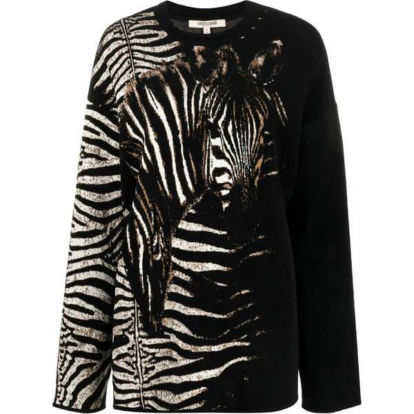 ロベルトカヴァリ レディース 編み物\u0026プルオーバー アウター Zebra-print jumper Black