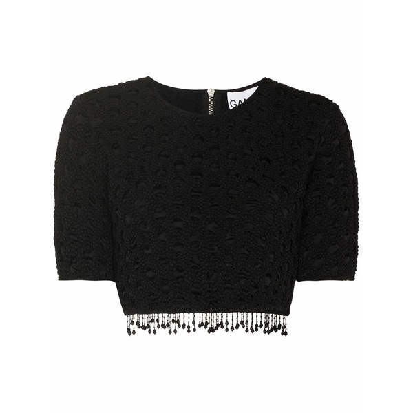 ガニー レディース プルオーバー トップス Beaded tassels crochet crop top Black