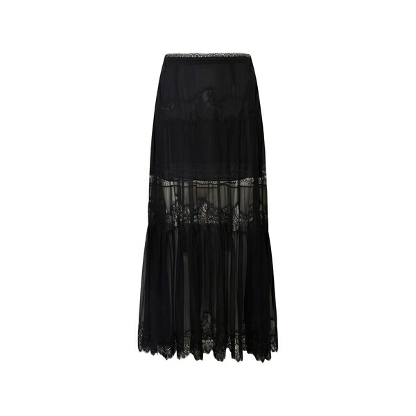 ラブスハックファンシー レディース スコート ボトムス Aureline lace-trimmed tiered skirt Black
