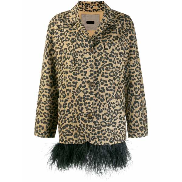 シモネッタ ラヴィッツァ レディース 厚地の外套 アウター Feather trim leopard print coat Neutrals