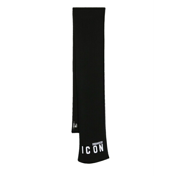 ディースクエアード メンズ えり巻き・袈裟・えり巻き 付属物 Logo-appliqu?? knitted scarf Black