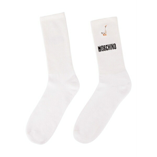 モスキーノ レディース ソックス アンダー御召しもの Embroidered socks White