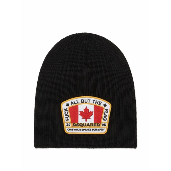 ディースクエアード メンズ 帽子 アクセサリー Logo-patch beanie Black|asty
