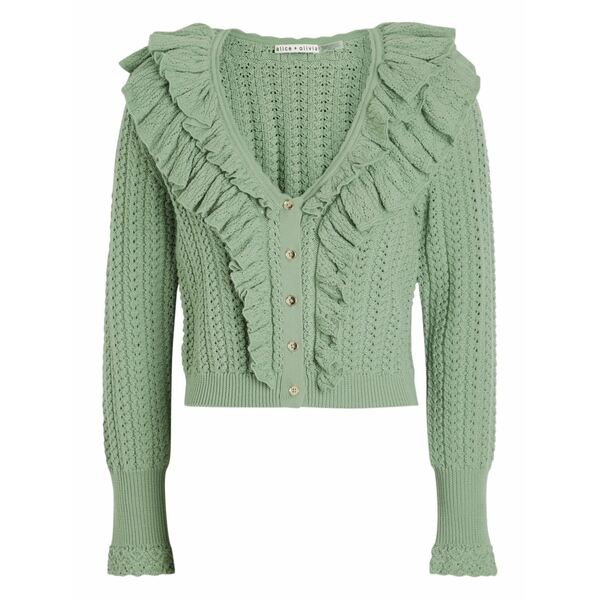 アリス アンド オリビア レディース カーディガン アウター Eileen ruffled wool cardigan Green｜asty