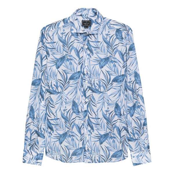 オリアン メンズ プルオーバー トップス Leaf-print cotton shirt Blue