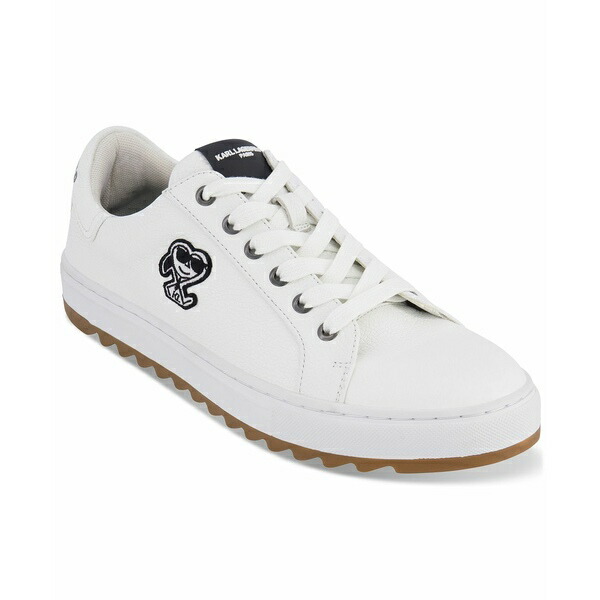 カールラガーフェルド メンズ スニーカー シューズ Men's Side Heart Logo Patch Tumbled Leather Sneaker White画像