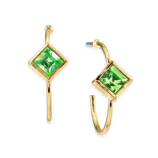 2028 レディース ピアス＆イヤリング アクセサリー 14K Gold Dipped Diamond Shape Crystal Open Hoop Stainless Steel Post Small Earrings Green