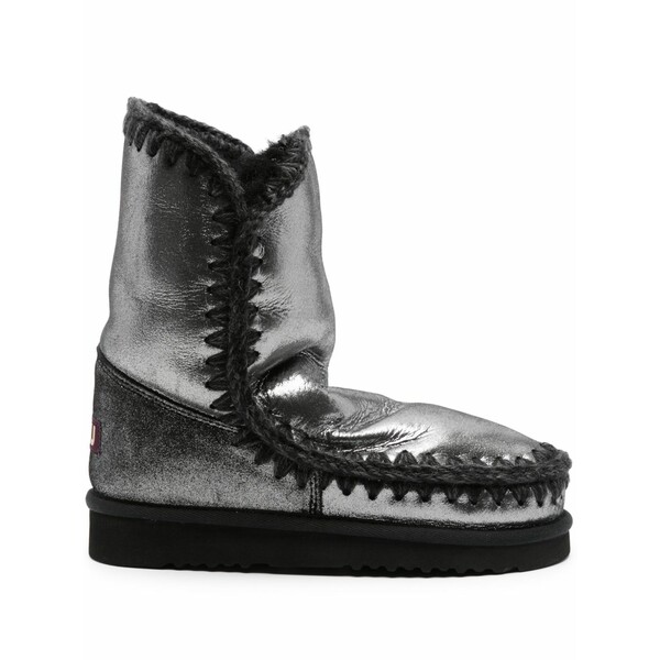 モウ レディース ブーツ シューズ 18 crochet-trim metallic-leather boots Black