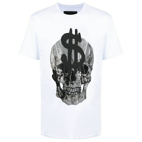 フィリップ飾り気の無い メンズ プルオーバー トップス Skull-print crew-neck t-shirt White