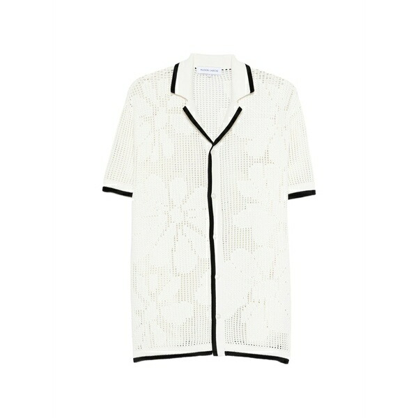 メゾンラビッシュ メンズ シャツ トップス Beurert flowers contrast-trim shirt White|asty
