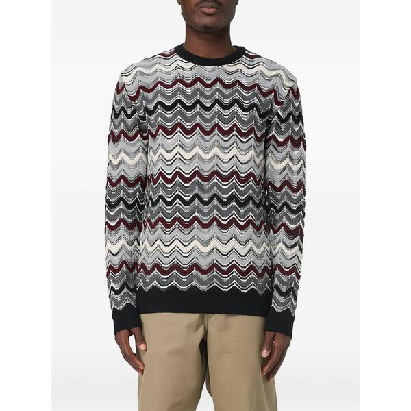 ミッソーニ メンズ 編み物\u0026プルオーバー アウター Zigzag-pattern crew-neck sweater Grey