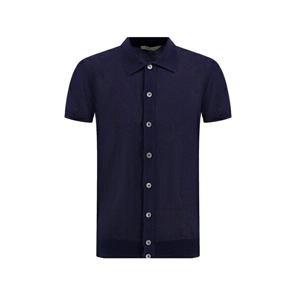 グランサッソ メンズ プルオーバー トップス Open-knit short-sleeved shirt Blue