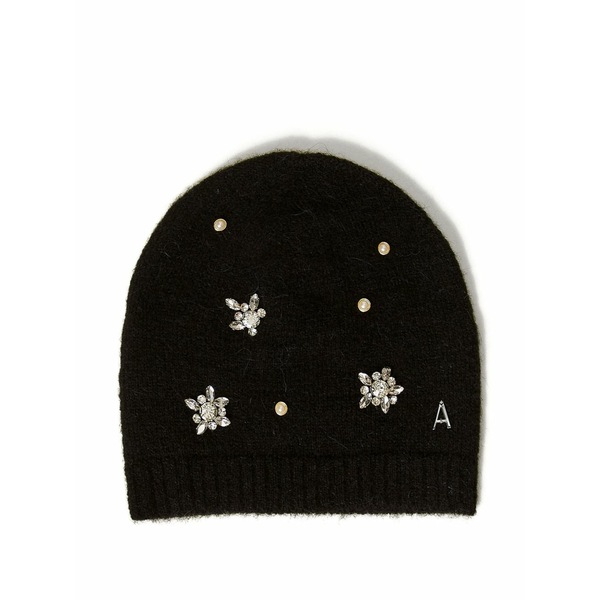 ツイン仕掛ける レディース かぶり笠 佩び物 Embellished knitted beanie hat Black