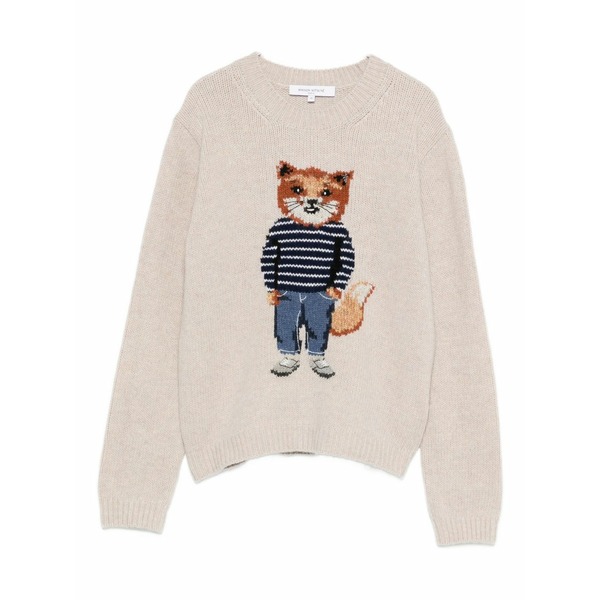 住み家 稲荷 レディース 編み物\u0026プルオーバー アウター Fox-motif sweater Neutrals